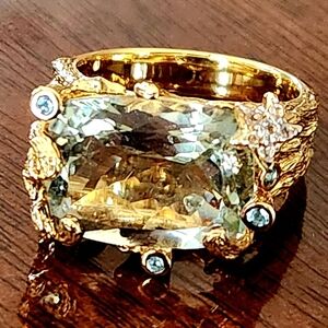 NWOT! QVC 925 Sterling Silver Gold Vermeil Prasiolite White Topaz Ring-sz.8.75